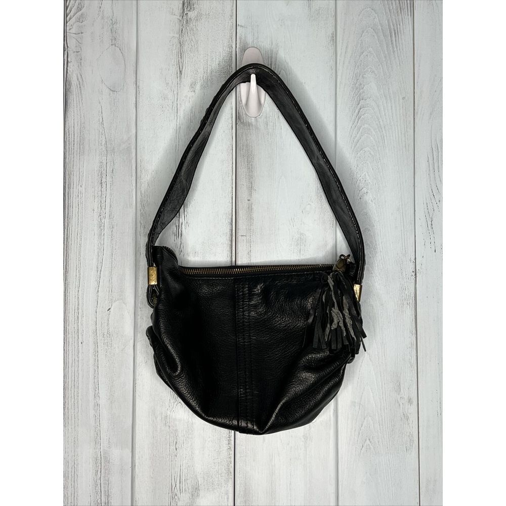 ELLIOTT LUCCA BLACK PEBBLE LEATHER BRAIDED STRAP‎ MINI BAG PURSE Y2K TASSEL PULL